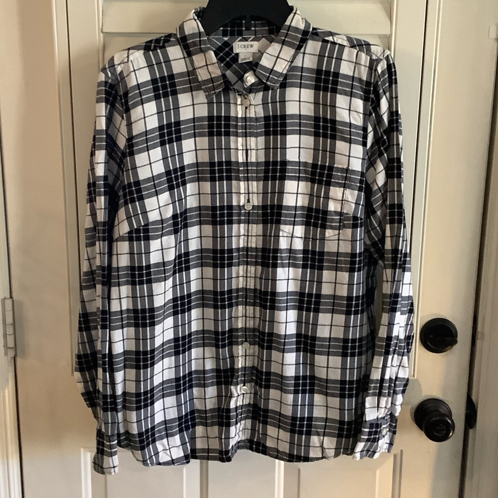 J. Crew Women's Black and White Plaid Button Down Shirt